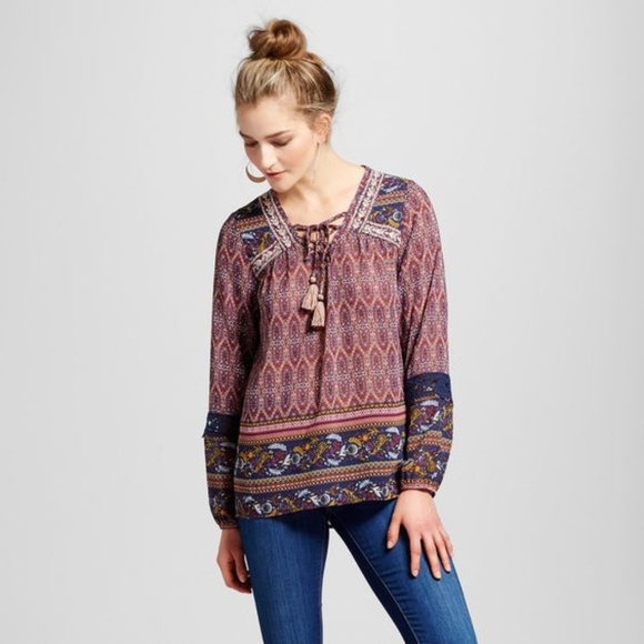 New KNOX ROSE Embroidered Border Peasant Top [D4] - Picture 2 of 8